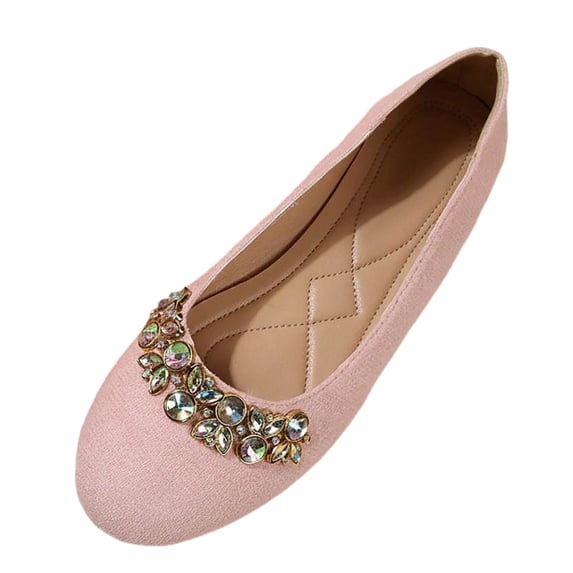 FRSASU Women's Ballet Flats Foldable Casual Sparkly Rhinestone Wedding Ballerina Shoes Comfort Slip on Walking Flat Shoes Pink