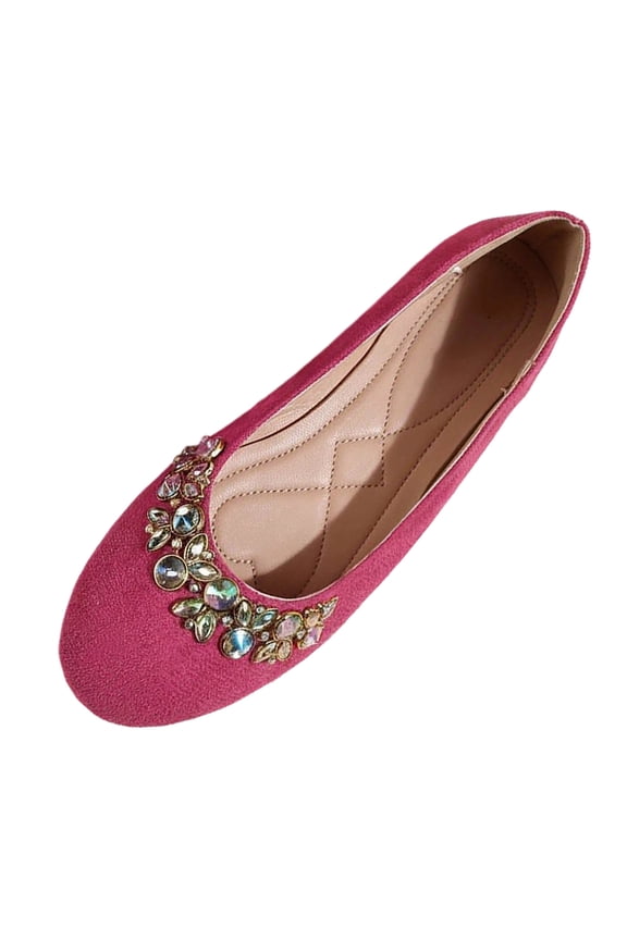 Women's Ballet Flats Foldable Casual Sparkly Rhinestone Wedding Ballerina Shoes Comfort Slip on Walking Flat Shoes Red