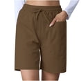 thumbnail image 1 of FRSASU Women's Bermuda Shorts Summer High Waisted Casual Short Elastic Drawstring Quick Dry Pull On Short with Pocket Coffee, 1 of 8