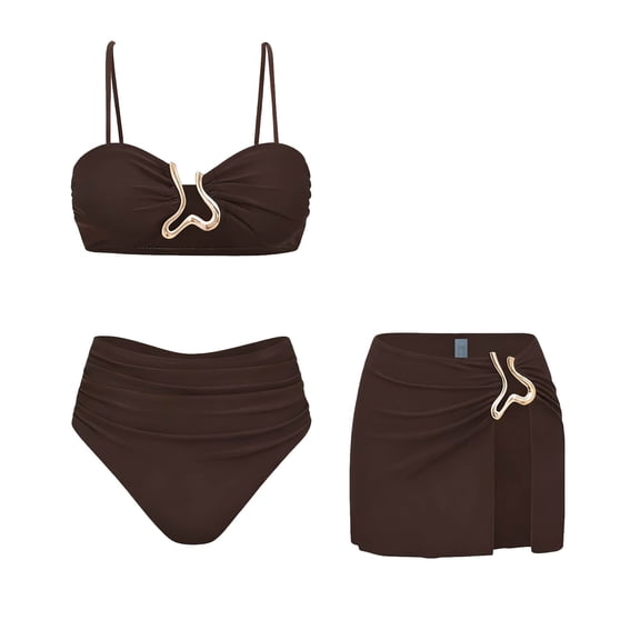 FRSASU Women’s Bikini Set with Skirt Two Piece Swimsuits High Waisted Swim Skirt Bathing Suit Summer Swimwear Coffee