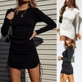 thumbnail image 1 of FRSASU Women's Bodycon Ruched Mini Dress Long Sleeve Drawstring Stretchy Casual Ribbed Party Club Dresses White, 1 of 9