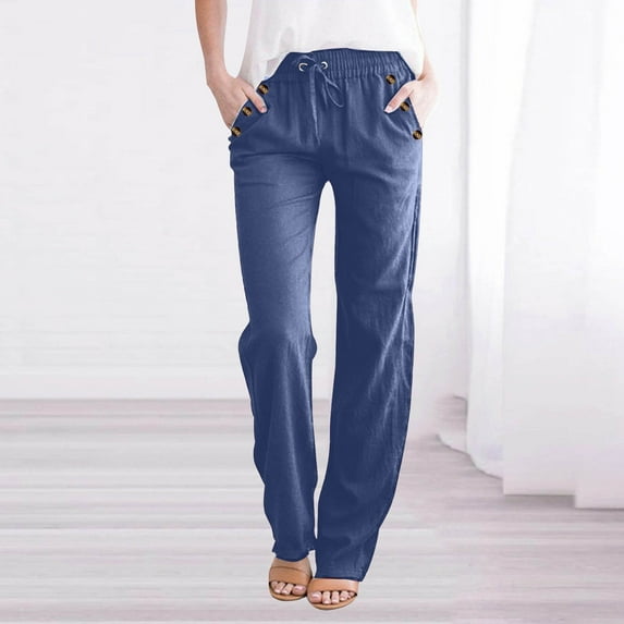 FRSASU Women's Boho Pants Wide Leg Beach Pants High Waisted Lounge Pants with Pockets Versatile Straight Leg Casual Pants