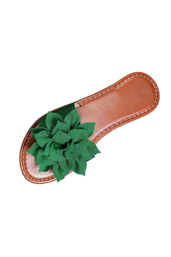 Women's Bow Knot Flat Sandals Open Toe Slip On Slide Slipper Single Band Flats Green