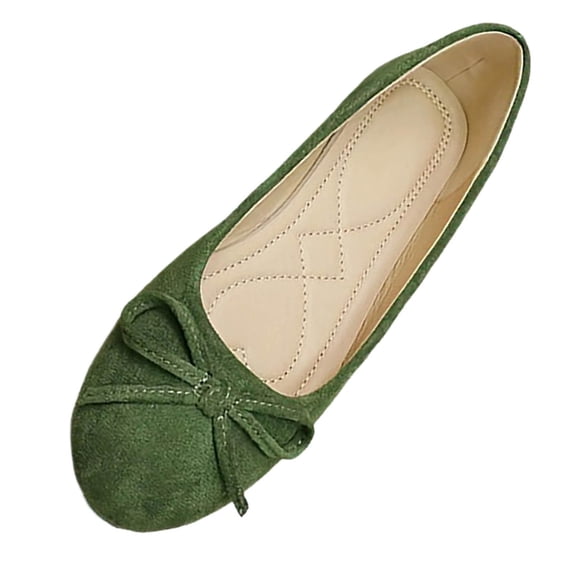 FRSASU Women's Bow Knot Lace Ballet Flats Beaded Closed Toe Spring Summer Soft Flats Low Heel Army Green