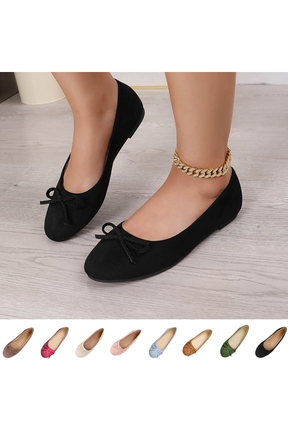 Women's Bow Knot Lace Ballet Flats Beaded Closed Toe Spring Summer Soft Flats Low Heel Pink