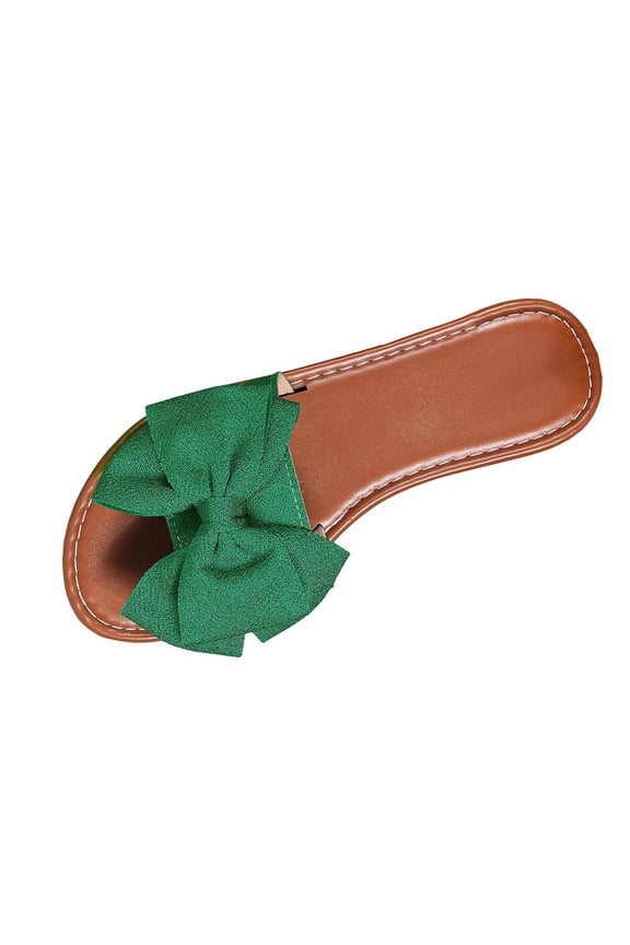 Women's Bow Knot Slides Open Toe Flat Sandals Summer Beach Soft Slip On Slippers Green