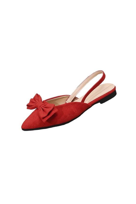 Women's Bowknot Ballet Flats Slingback Mules with Buckle Strap Pointy Toe Fashion Trendy Party Wear Shoes Red