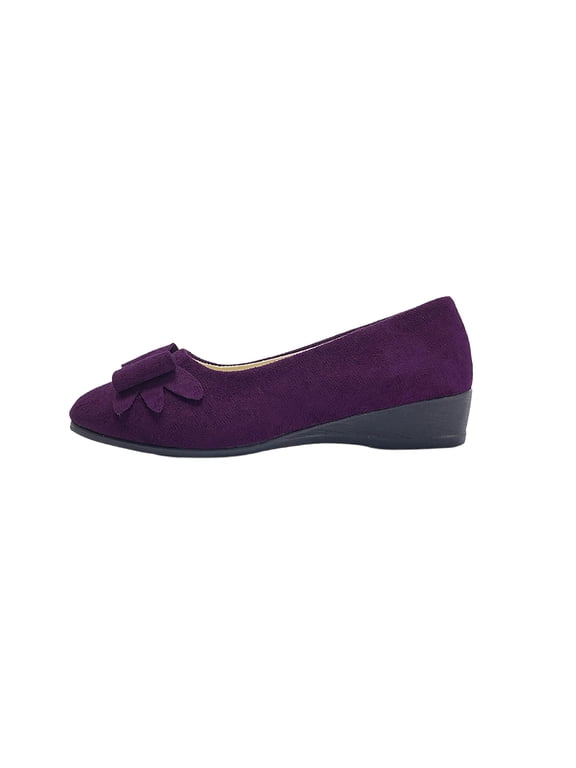 Women's Bowknot Dress Flats Ballet Low Wedge Round Toe Slip-Ons Comfortable Casual Dressy office Work Flats Shoes Purple