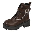 thumbnail image 1 of FRSASU Women's Buckle Chain Decor Platform Chunky Heel Boots Side Zipper Lace Up Non Slip Ankle Boots Brown, 1 of 7