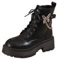 thumbnail image 1 of FRSASU Women's Butterfly Chain Decor Platform Lug Sole Boots Side Zipper Lace Up Chunky Heel Ankle Booties Black, 1 of 8