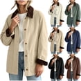 thumbnail image 1 of FRSASU Women's Button Down Jacket Contrast Corduroy Collar Long Sleeve Shacket with Big Patch Pockets Navy, 1 of 9