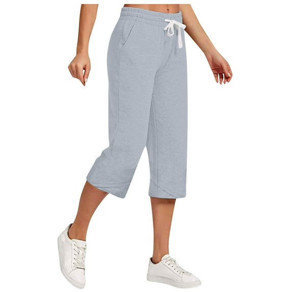 FRSASU Women's Capris Drawstring Cotton Linen Yoga Capri Sweatpants Summer Casual Loose Cropped Pant with Pocket