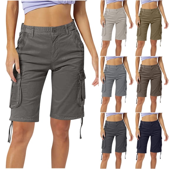 FRSASU Women's Cargo Capris Pants with Pockets Loose Fit Casual Dressy Lightweight Baggy Hiking Shorts Yellow