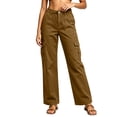thumbnail image 1 of FRSASU Women's Cargo Pants Wide Leg Baggy High Waisted Stretch Button Fly Casual Trousers for Daily Outdoor Vacation Brown, 1 of 4