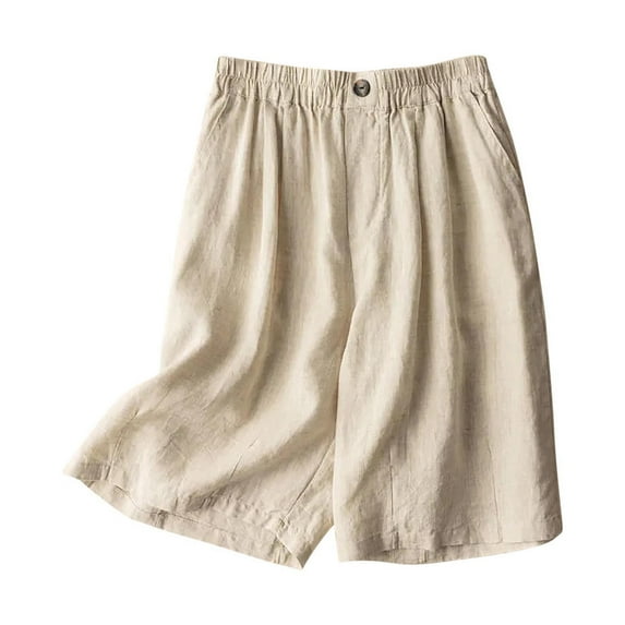 FRSASU Women's Cargo Shorts Baggy High Waisted Summer Hiking Stretchy Chino Bermuda Shorts with Pockets Beige