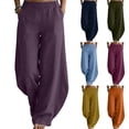 thumbnail image 1 of FRSASU Women's Casual Cotton Linen Baggy Pants with Elastic Waist Pure Color Lantern Trouser with Pockets Yellow, 1 of 9