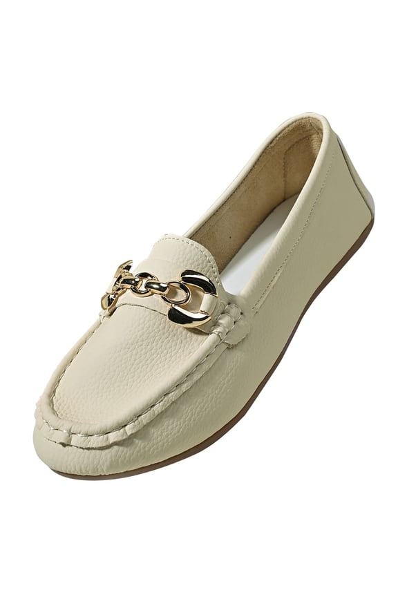 Women's Casual French Style Metal Buckle Flat Shoes with Soft Sole Mary Jane Design for A Comfortable Fit Beige
