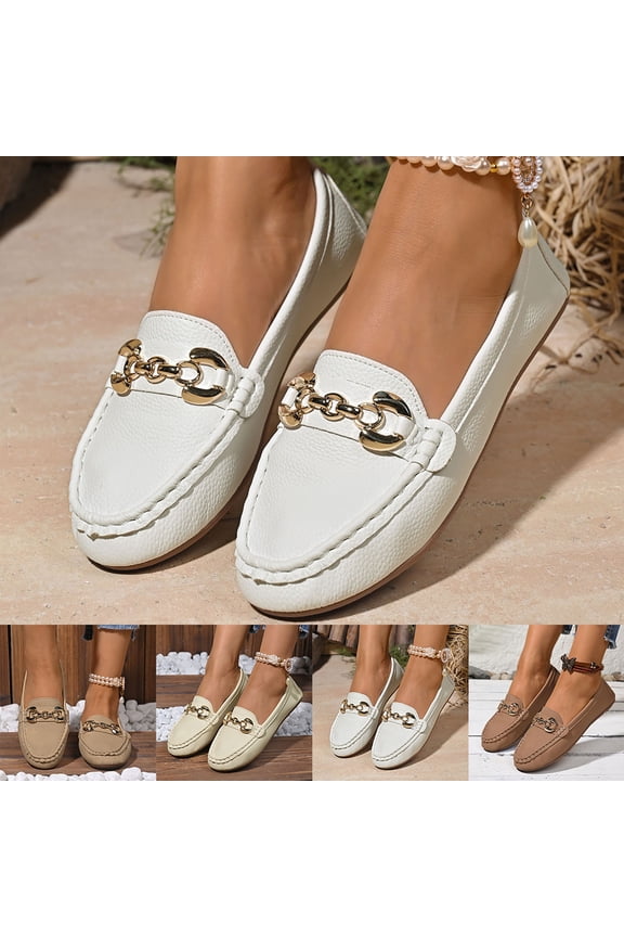 Women's Casual French Style Metal Buckle Flat Shoes with Soft Sole Mary Jane Design for A Comfortable Fit White