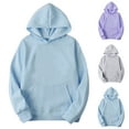 thumbnail image 1 of FRSASU Women's Casual Hoodies Long Sleeved Hooded Sweatshirts Round Neck Pocket Pullover Tops Fall Fashion Outfits Purple-B, 1 of 9