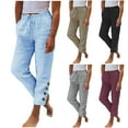 thumbnail image 1 of FRSASU Women's Casual Pants Loose Fit Style Cotton Linen Ankle Trousers Summer Baggy Slacks Wine, 1 of 8