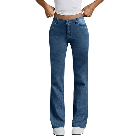FRSASU Women's Casual Slim Fit Straight Leg Jeans High Waist Stretchy Classic Denim Pants with Pockets Blue