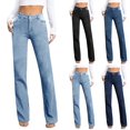 thumbnail image 1 of FRSASU Women's Casual Slim Fit Straight Leg Jeans High Waist Stretchy Classic Denim Pants with Pockets Light Blue, 1 of 6
