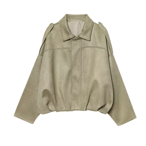 FRSASU Women's Casual Zipper Loose Suede Textured Coat Batwing Long Sleeve Hoodless Fashon Jacket Green M(M)