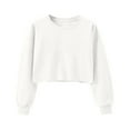 thumbnail image 1 of FRSASU Women's Casual, fashionable, and comfortable Solid Color Round Neck T long Short Sleeve Crop Tee Tops White, 1 of 4