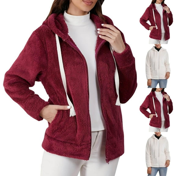 FRSASU Women's Casual versatile thick warm long sleevedFull Zip Up Lined Hoodie Sweatshirt Jacket Coat White