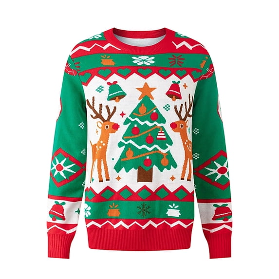 FRSASU Women's Christmas Sweaters Snowflake Reindeer Long Sleeve Crewneck Oversized Sweater Xmas Knitted Pullover Tops Red-F