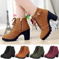 thumbnail image 1 of FRSASU Women's Chunky Heel Ankle Boot Suede Lace Up Side Zipper Booties with Anti-Slip Sole Casual Platform Dress Boots Yellow, 1 of 5