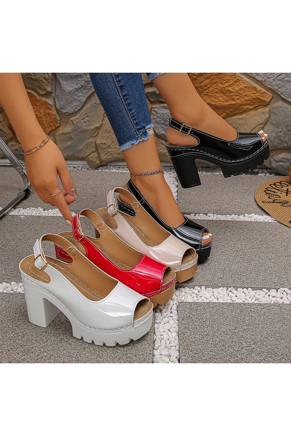 Women's Chunky High Heels Sandals Solid Fish Mouth Dress Shoes with Arch Support Clogs Mules Outdoor Wedges Shoes White