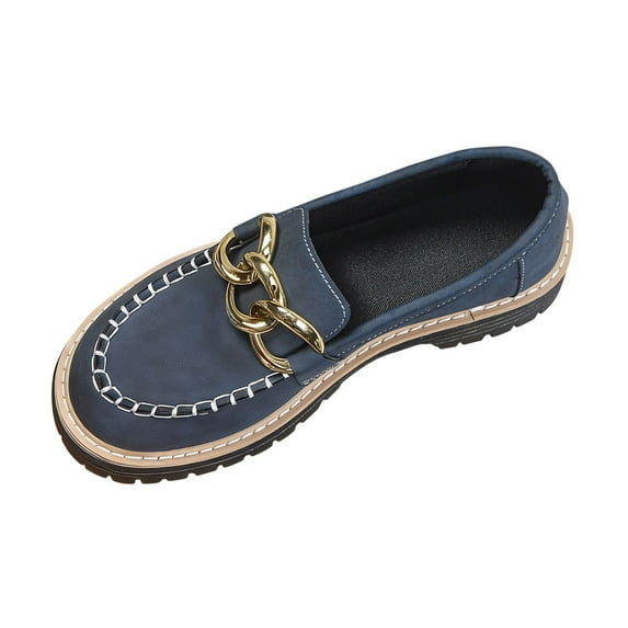 FRSASU Women's Chunky Platform Loafers Elegant Round ToeThick Sole Non-Slip Lug Sole Casual Dress Shoes for Everyday Wear Blue