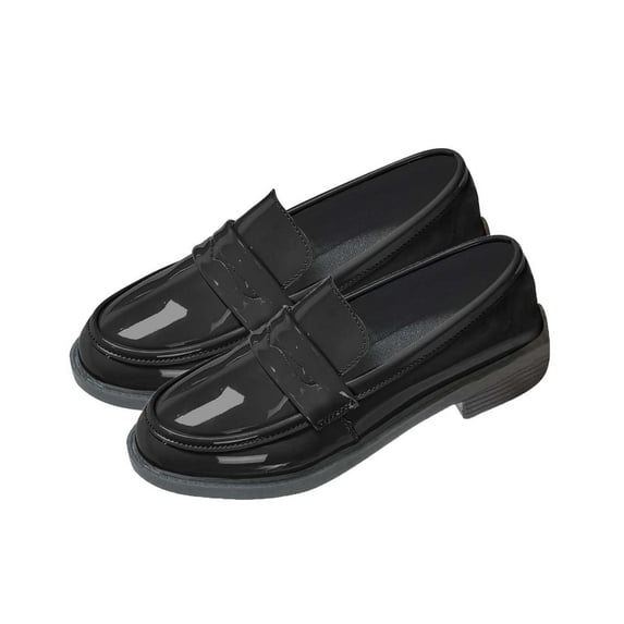 FRSASU Women's Chunky Platform Loafers Leather Black Penny Loafers Comfortable Slip-on Dressy Shoes Black