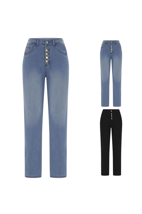 Women’s Classic Denim Leggings, Jeggings for Women High Waisted Button up Stretch Jeans Light Blue