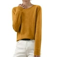 thumbnail image 1 of FRSASU Women's Classic-fit Lightweight Knitted Sweater Round Neck Long Sleeve Loose Casual Sweater Gold, 1 of 6