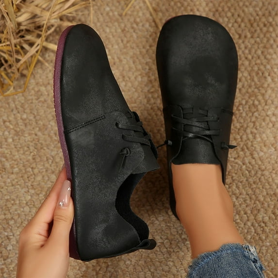 FRSASU Women's Classic round toe autumn style trendy, comfortable, breathable flat shoes Fashion Comfy Everyday Walking Shoe Black