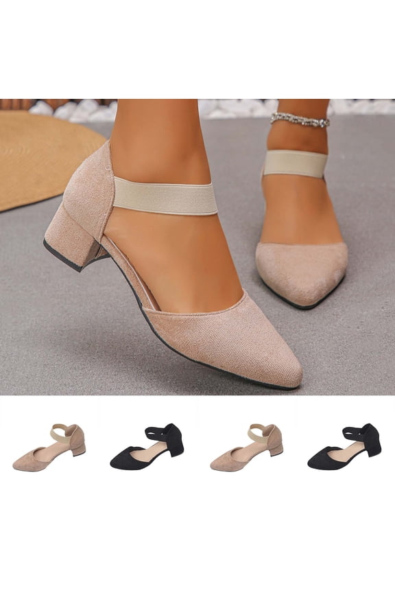 Women's Closed Toe Low Chunky Heel Pumps Ankle Strap Dress Shoes for Work Wedding Party Dance Black