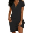 thumbnail image 1 of FRSASU Women's Cold Shoulder Half Zipper Dress Summer Casual Short Sleeve Bodycon T-shirt Dresses Black, 1 of 7