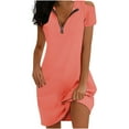 thumbnail image 1 of FRSASU Women's Cold Shoulder Half Zipper Dress Summer Casual Short Sleeve Bodycon T-shirt Dresses Watermelon Red, 1 of 3