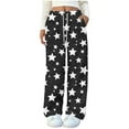 thumbnail image 1 of FRSASU Women's Comfy Pajama Pants Flannel Non Positioning Star Printed Elastic Drawstring Lounge Wide Leg Long Pants Black, 1 of 4