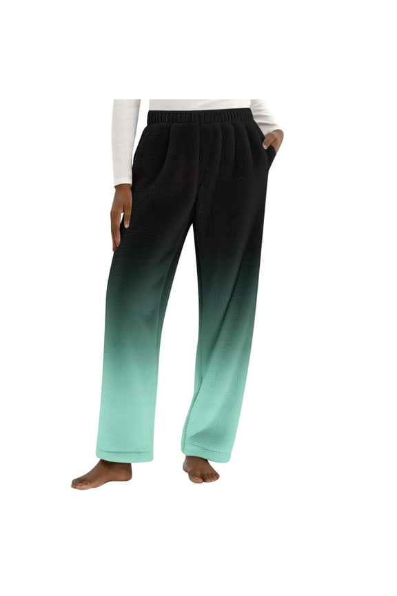 Women's Comfy Pajamas Pants Gradient Color Wide Leg Lounge Casual Plush Pants Navy