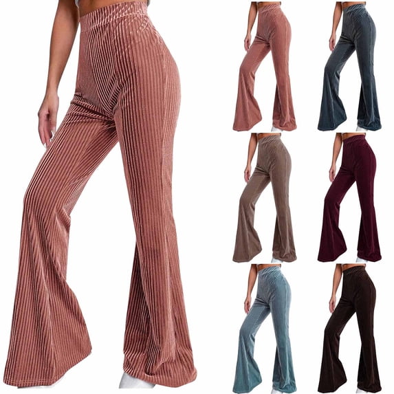 FRSASU Women's Corduroy Flare Pants Elastic Waist Bell Bottom Trousers Spring Fall Casual Loose Pants Wine