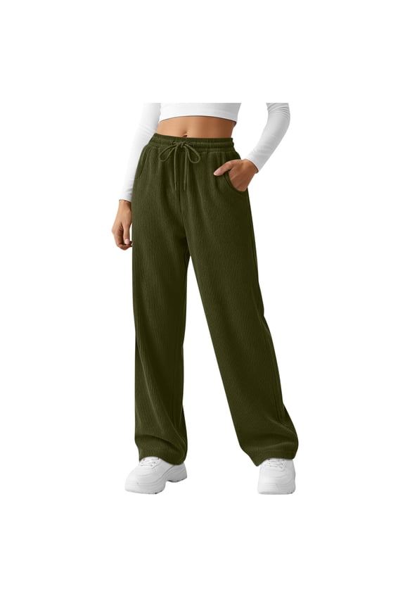 Women's Corduroy Pants Joggers Casual Drawstring High Waist Straight Leg Baggy Sweatpants with Pockets Army Green