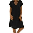 thumbnail image 1 of FRSASU Women's Cotton Linen Dresses Summer Cup Sleeve Comfy Travel Beach Wear Trendy Spring Vacation Sundresses Black, 1 of 5