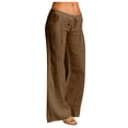 thumbnail image 1 of FRSASU Women's Cotton Linen Palazzo Pants Drawstring Elastic Waist Casual Wide Leg Long Lounge Trousers with Pockets Brown, 1 of 6