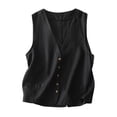 thumbnail image 1 of FRSASU Women's Cotton Linen Sleeveless Vest Casual V Neck Solid Color Button Down Waistcoat Jackets Black L(L), 1 of 8