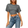 thumbnail image 1 of FRSASU Women's Crew Neck T-Shirts Trendy Summer Short Sleeve Solid Casual Tees Slim Fit Basic Tops for Work Dark Gray, 1 of 8