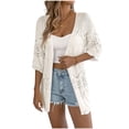 thumbnail image 1 of FRSASU Women's Crochet Knit Cardigan Sweaters Short Sleeve Open Front Kimonos Boho Lightweight Cardigans Tops Beige, 1 of 8