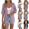 thumbnail image 1 of FRSASU Women's Crochet Knit Cardigan Sweaters Short Sleeve Open Front Kimonos Boho Lightweight Cardigans Tops White, 1 of 8